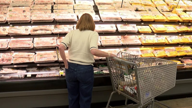 Shopper stands in grocery isle generic