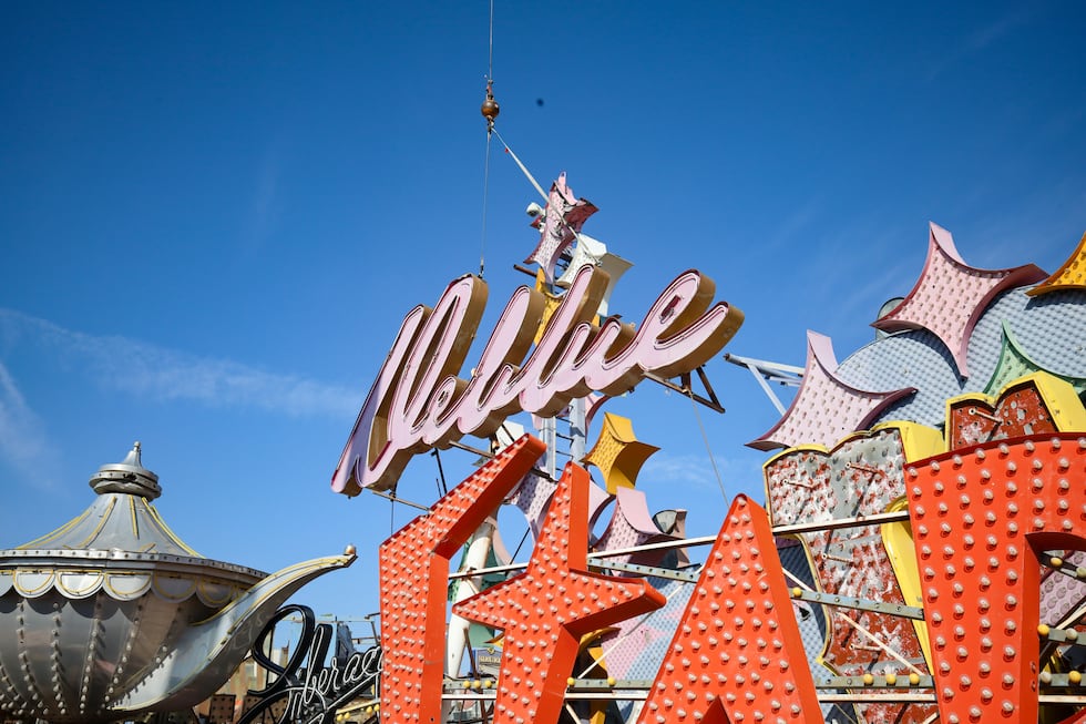 "Debbie" sign at Neon Museum being removed for restoration by YESCO