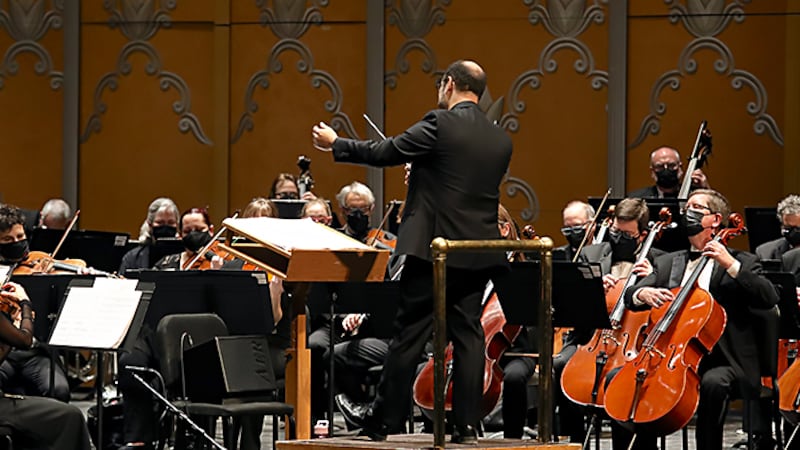 Yaniv Attar conducts the RSO at the Coronado on Jan. 15, 2022. The program titled Rhythm &...