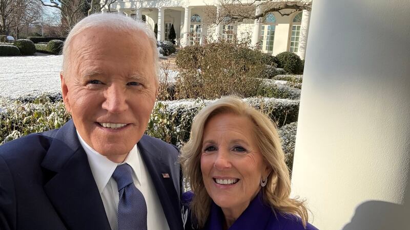 The Bidens snapped a selfie as they left the White House Monday morning and posted it on...