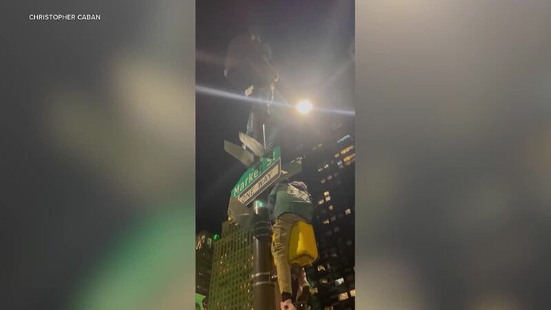 An 18-year-old has died after falling from a light pole during Eagles celebrations in...