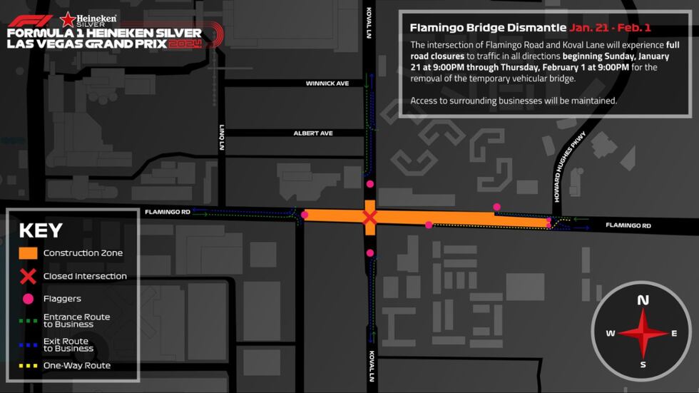 This map from the Las Vegas Grand Prix shows where to expect closures.