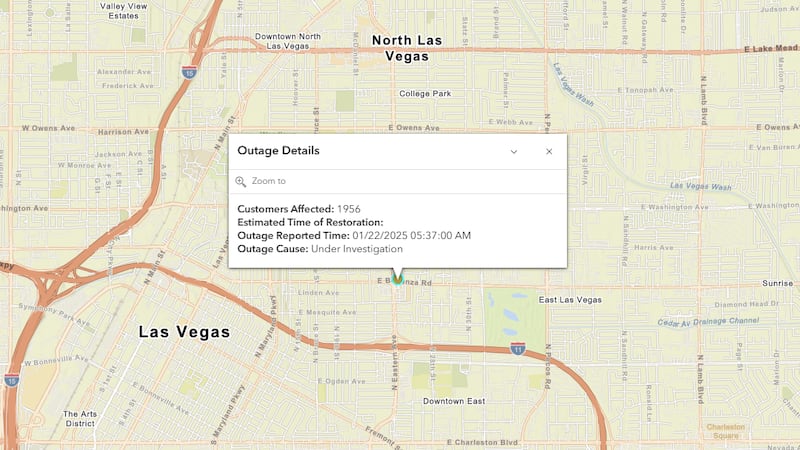 Nearly 2,000 customers are without power near downtown Las Vegas on Wednesday, Jan. 22, 2025.