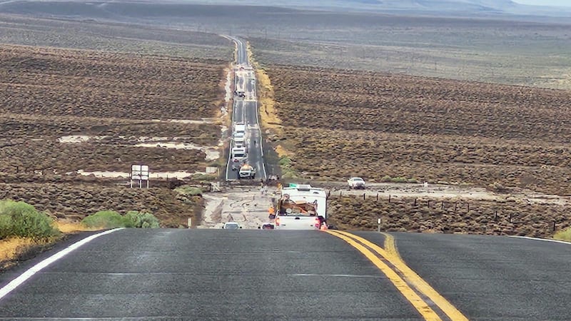 High waters forced state officials to close US 95 and State Route 447 south of Hawthorne on...