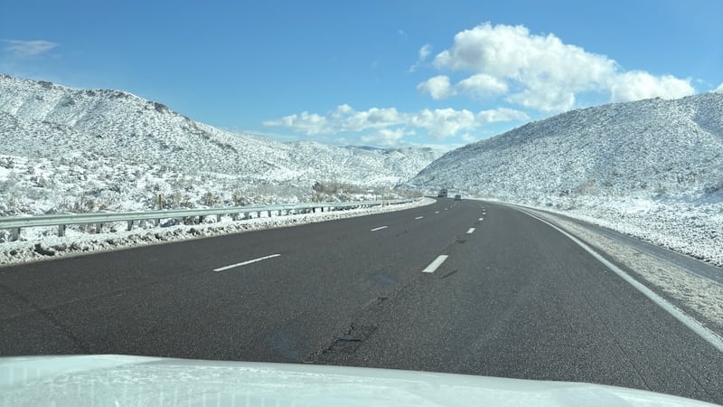 Snow fell in the Mountain Springs Pass area overnight