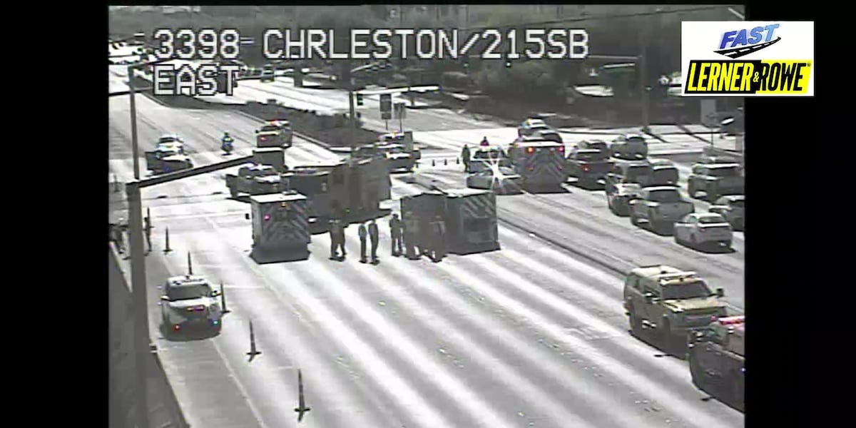 Overturned ambulance disrupts traffic in west Las Vegas Overturned ambulance disrupts traffic in west Las Vegas