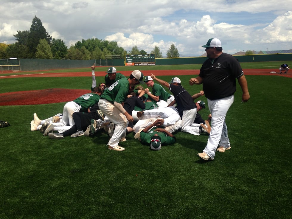The Palo Verde High School Baseball Team forms a dogpile after being crowned state champions.