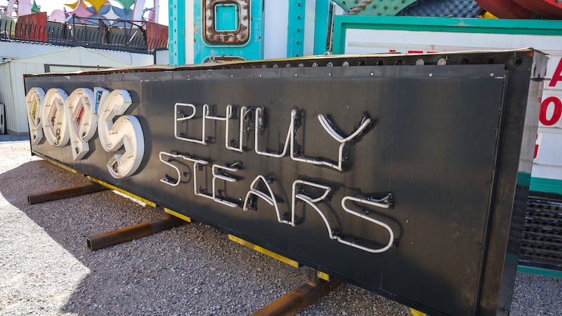 “P.O.P.S.” neon sign finds new home at The Neon Museum in Las Vegas.