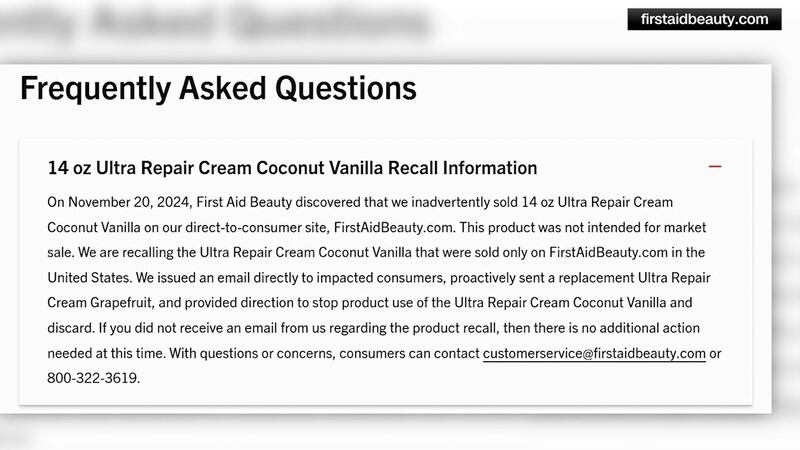 Ultra Repair Cream Coconut Vanilla has been recalled.