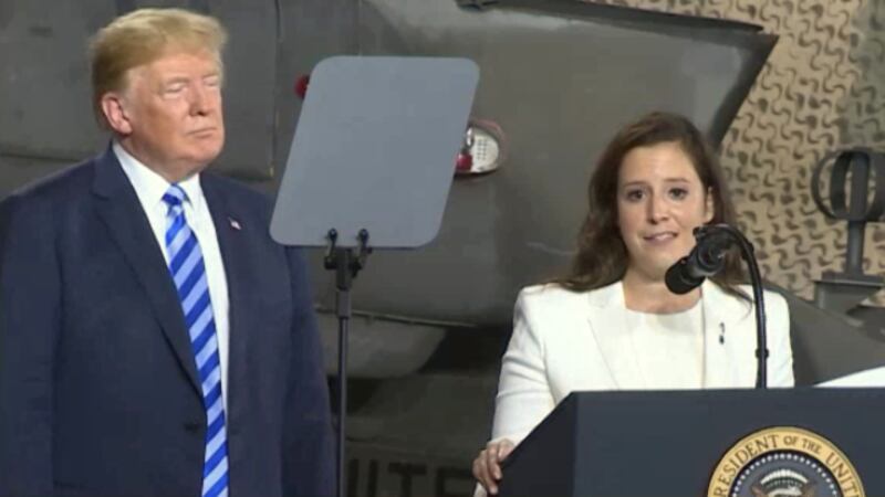 North country Congresswoman Elise Stefanik stands with Donald Trump during the...