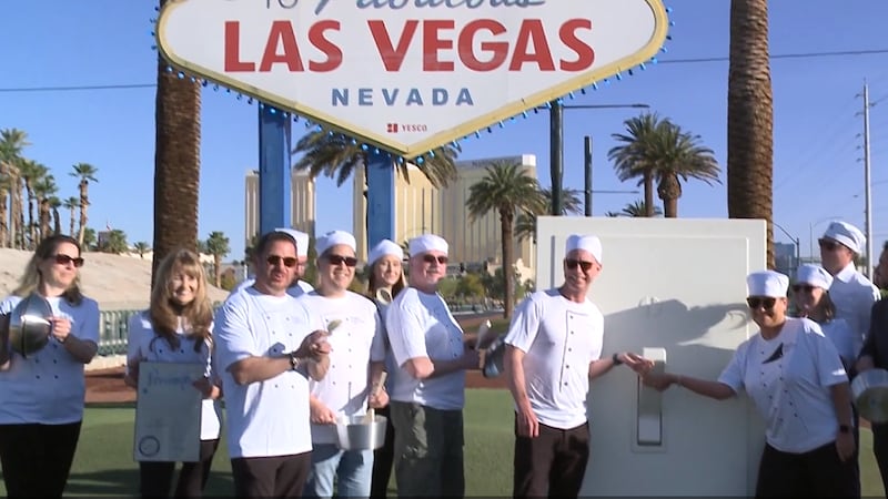 Las Vegas sign glows blue ahead of Great Chef Run for Nevada student scholarships