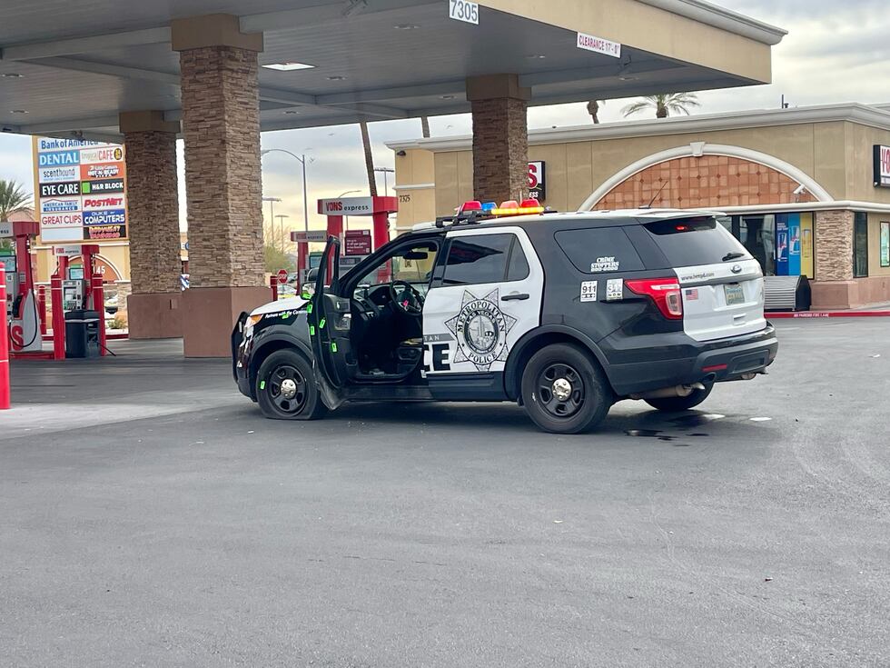 LVMPD cruiser involved in pursuit and shooting early Wednesday morning in southwest Las Vegas...
