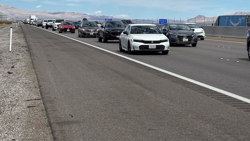 Labor Day weekend traffic begins to build up along the I-15 near Primm on Monday, September 7,...