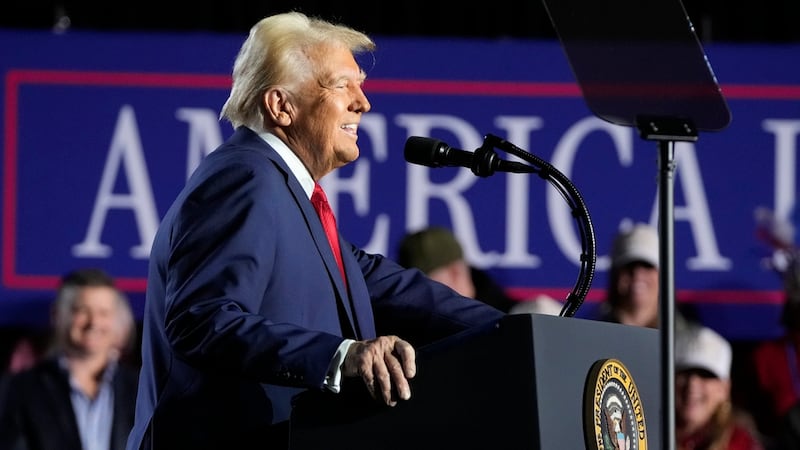 President Donald Trump speaks about the economy during an event at the Circa Resort and Casino...