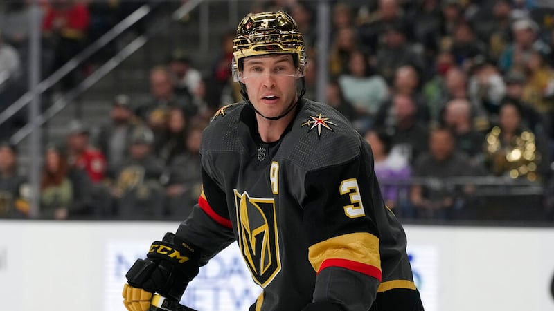 Vegas Golden Knights defenseman Brayden McNabb (3) plays against the San Jose Sharks during an...