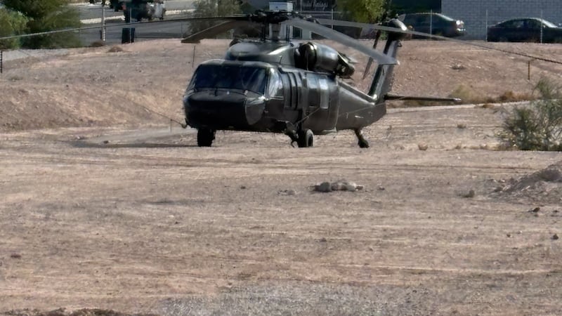 A helicopter parked near Bermuda and Pebble in Las Vegas has permission from the landowner,...
