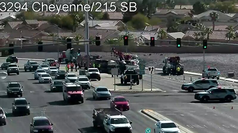 Nevada State Police responded to a cement truck rollover on Cheyenne Avenue near 215 on...