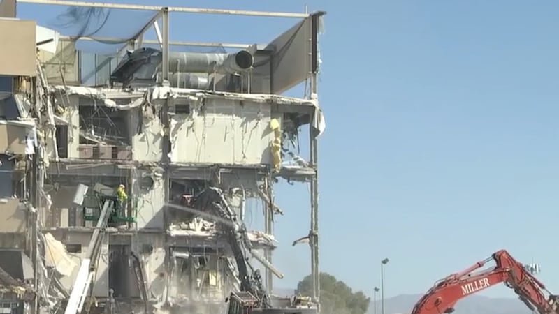Demolition is underway on the former Grant Sawyer state office building near downtown Las...