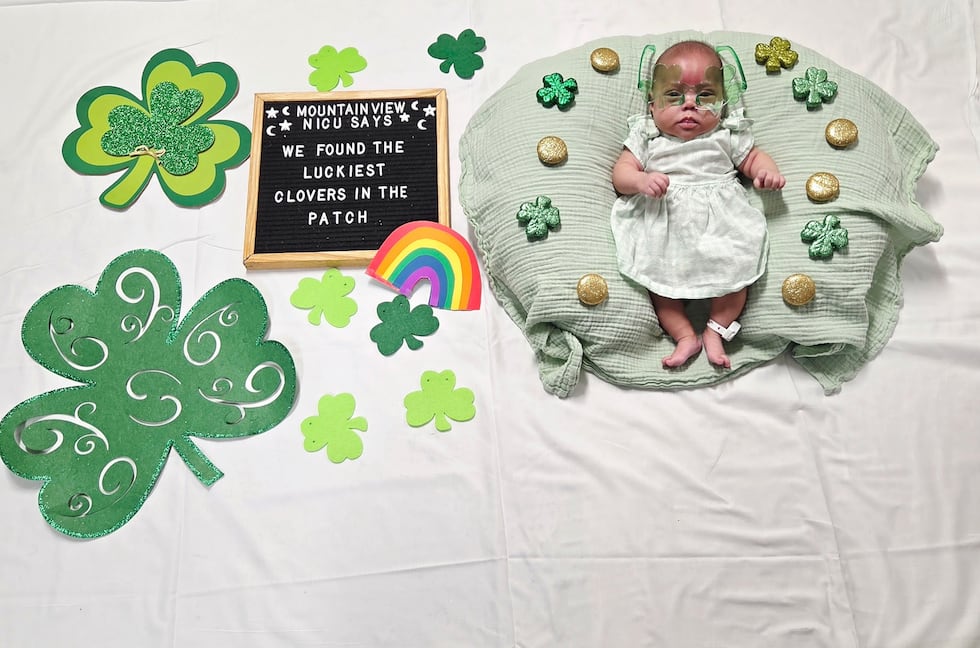 The neonatal intensive care unit at MountainView Hospital marked St. Patrick's Day by dressing...