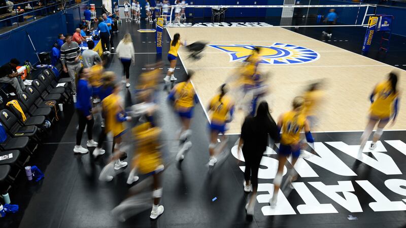 FILE -The San Jose State players take the court for warm ups before an NCAA women's college...