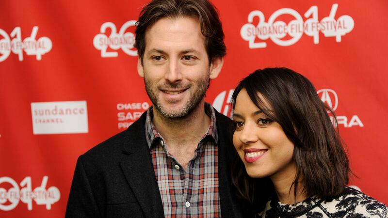 Jeff Baena, left, writer/director of "Life After Beth," poses with cast member Aubrey Plaza at...