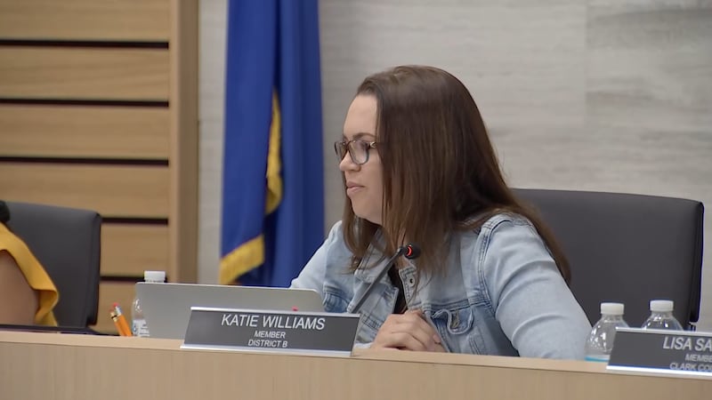 CCSD District B Trustee Katie Williams at a board meeting on August 7, 2024