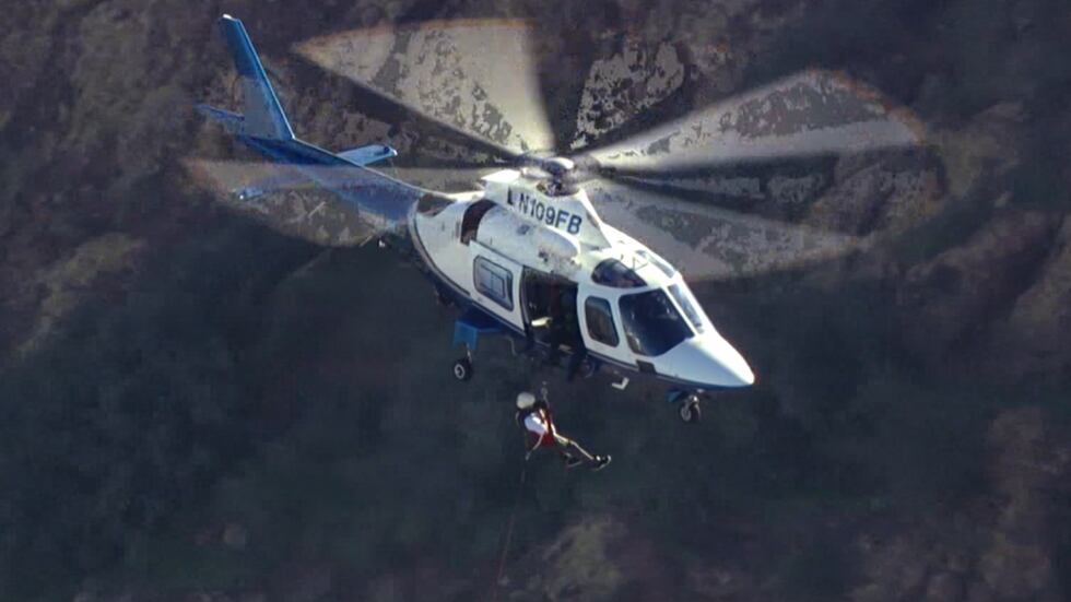 After evaluating him, he was hoisted into a harness and flown off.