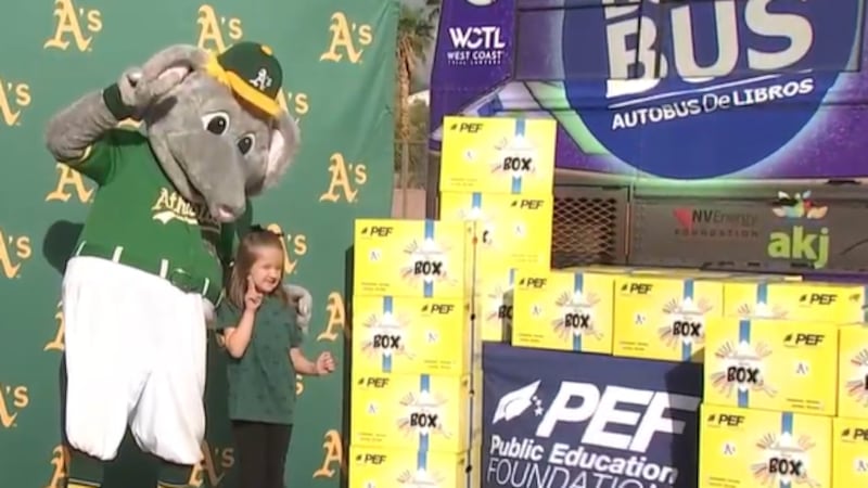 The Athletics brought a book bus to an elementary school in the Las Vegas Valley.