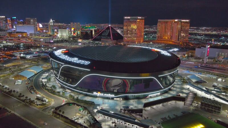 Super Bowl preparations outside Allegiant Stadium