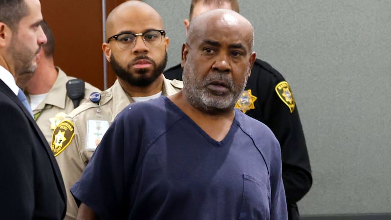 Duane "Keffe D" Davis is led into the courtroom at the Regional Justice Center on Wednesday,...