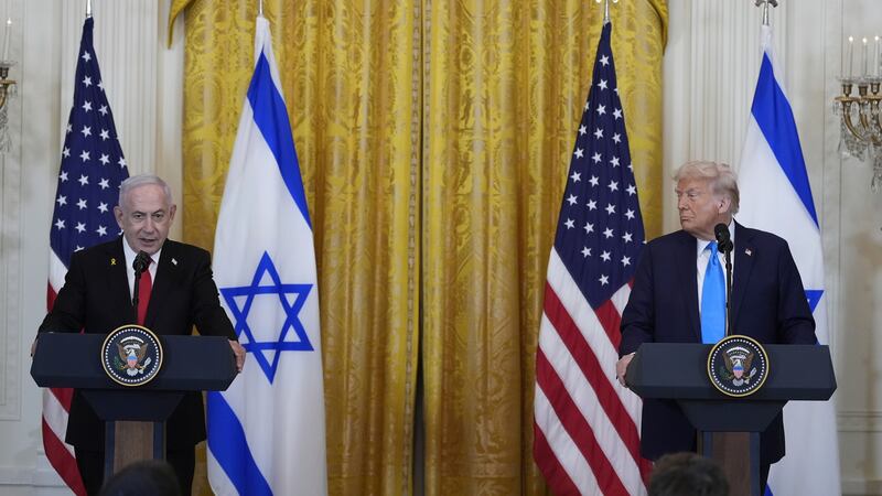 Israeli Prime Minister Benjamin Netanyahu speaks during a news conference with President...