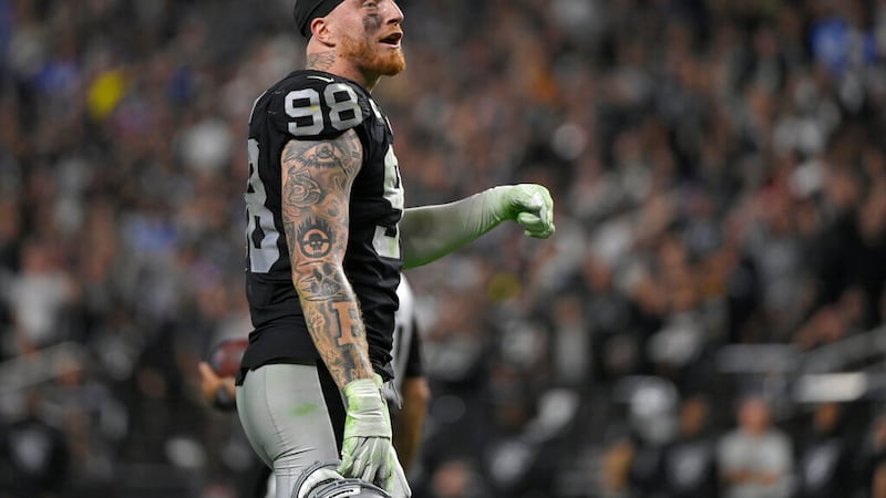 Las Vegas Raiders defensive end Maxx Crosby (98) during the second half of an NFL football...