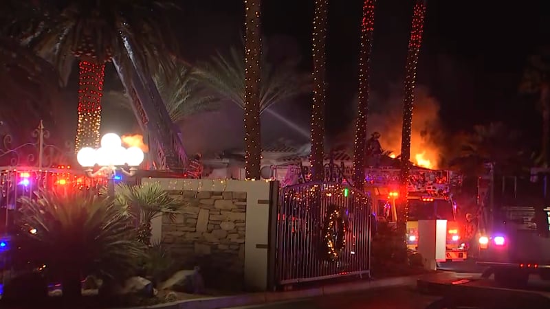 Las Vegas fire crews battle large house fire near Charleston, Buffalo