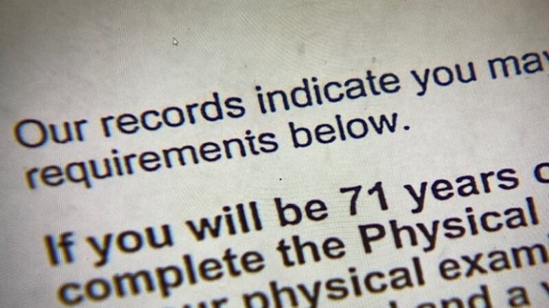 DMV letter to driver who turns 71 at the time of license renewal
