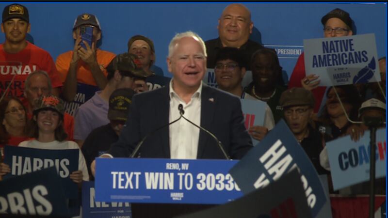 Governor Tim Walz speaks to a crowd of 2000 at the Grand Sierra Resort in Reno on October 8,...