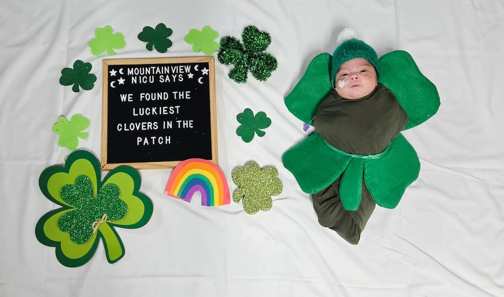 The neonatal intensive care unit at MountainView Hospital marked St. Patrick's Day by dressing...