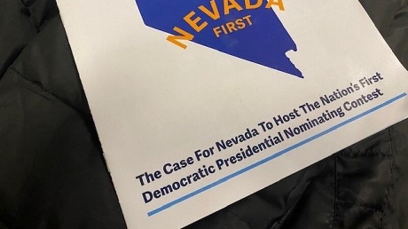 Literature from a Nevada coalition lobbying for the silver state to hold the first democratic...
