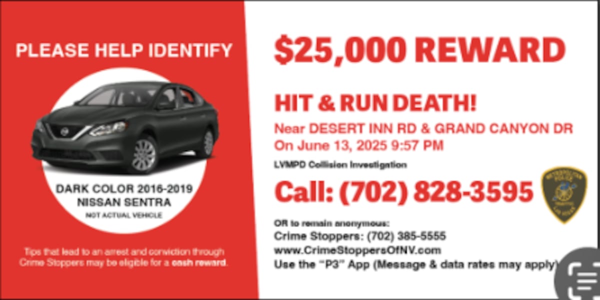 K reward for arrest, conviction of suspect in Las Vegas hit-and-run K reward for arrest, conviction of suspect in Las Vegas hit-and-run