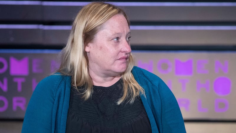 FILE - Heidi Beirich, of the Southern Poverty Law Center, speaks during the Women in the World...