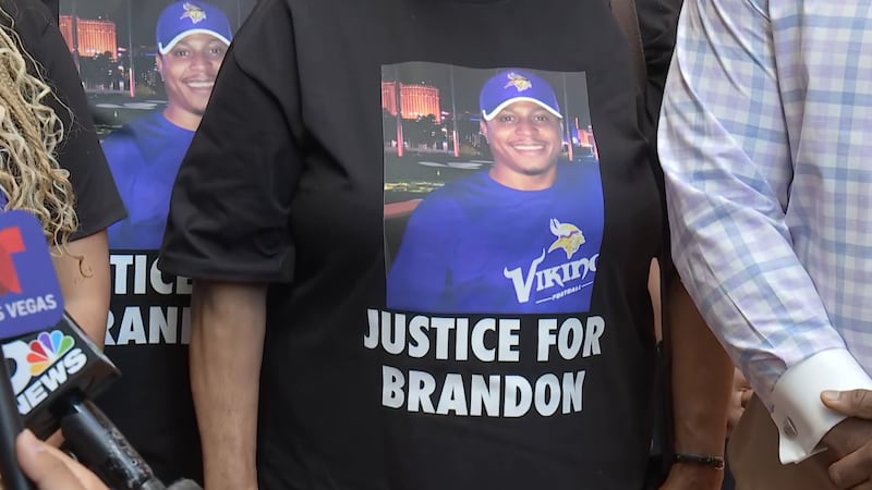 Family of Brandon Durham, the man shot and killed by Las Vegas police, wear shirts honoring...