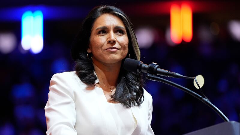 FILE - Tulsi Gabbard speaks before Republican presidential nominee former President Donald...