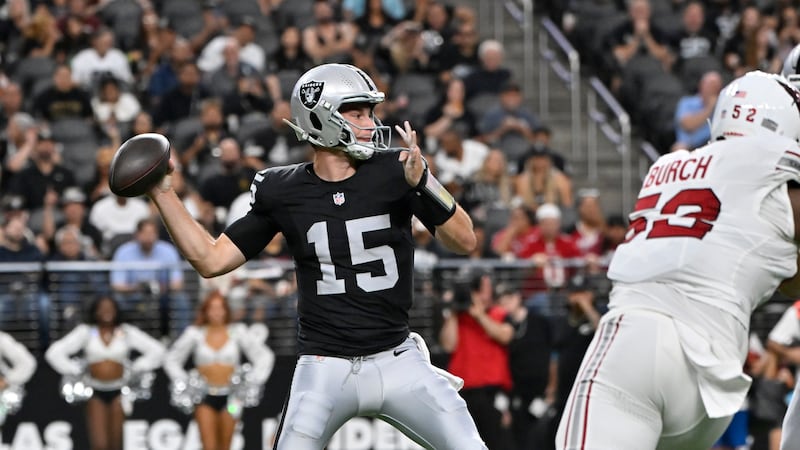 No. 1 draft pick Fernando Mendoza threw a touchdown pass in his preseason debut for the Las...