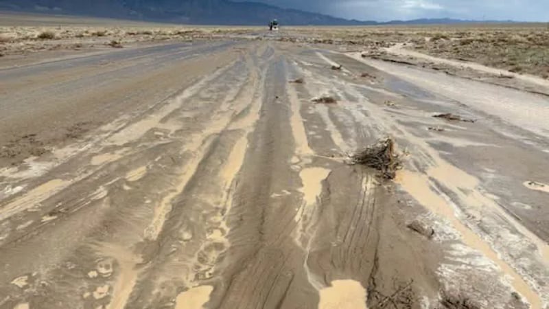 High waters forced state officials to close US 95 and State Route 447 south of Hawthorne on...