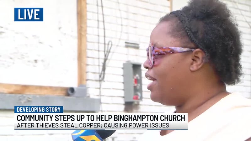 The doors to a Binghampton church are closed after a thief stole copper wiring, causing the...