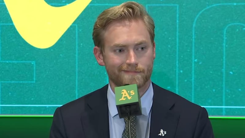 The Athletics introduced Taylor Smith as president of baseball operations at their Las Vegas...
