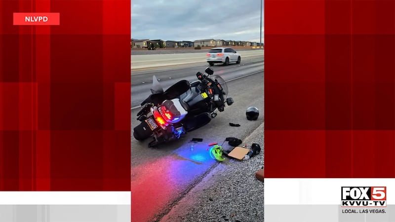 North Las Vegas police say driver fled after striking bike and the officer was not injured.