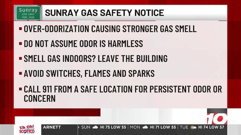 Sunray’s gas system has been over-odorized, prompting a public safety notice Friday from the...