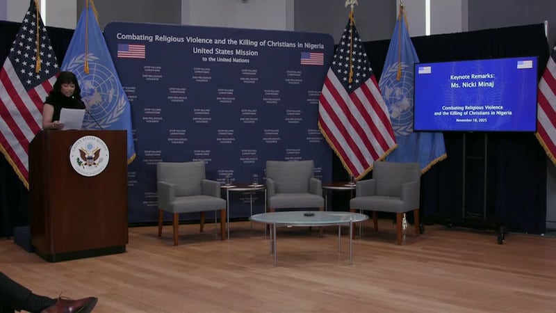 Rapper Nicki Minaj spoke at a UN event Tuesday to denounce what she and the Trump...